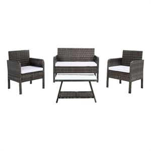 Safavieh Aboka 4Pc Wicker and Rattan Living Set in Gray / Brown / White