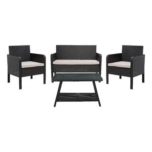 Safavieh Aboka 4Pc Wicker and Rattan Living Set in Black / Light Gray