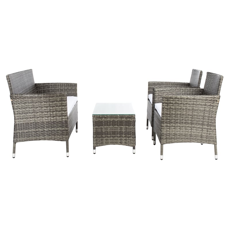 Safavieh Bandele 4Pc Wicker and Rattan Living Set in Gray / Brown / White