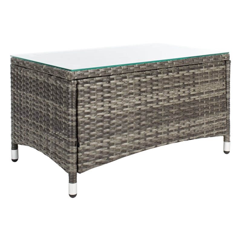 Safavieh Bandele 4Pc Wicker and Rattan Living Set in Gray / Brown / White