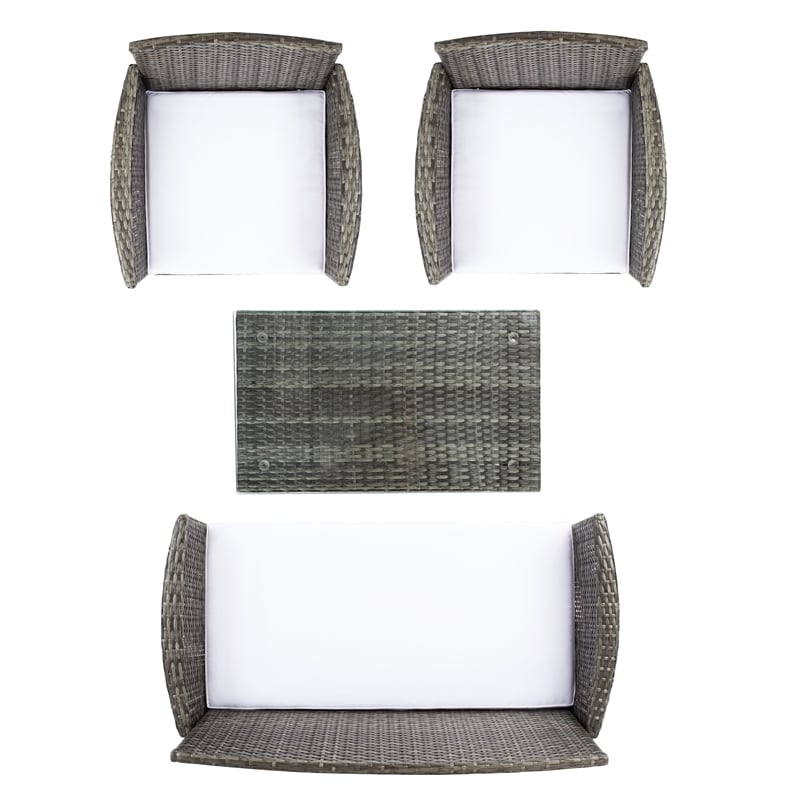 Safavieh Bandele 4Pc Wicker and Rattan Living Set in Gray / Brown / White
