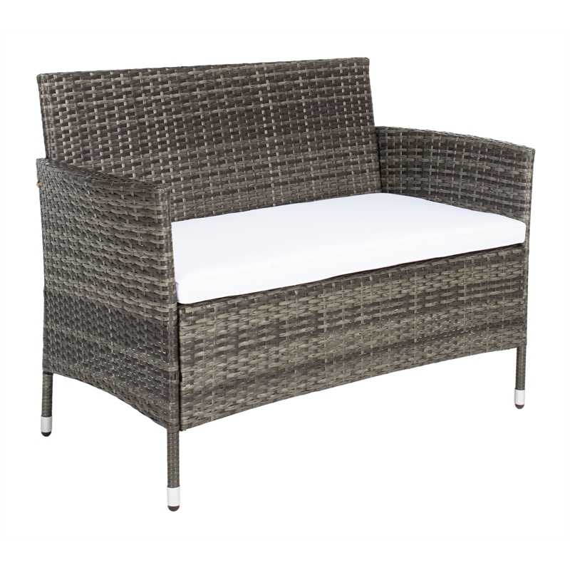 Safavieh Bandele 4Pc Wicker and Rattan Living Set in Gray / Brown / White