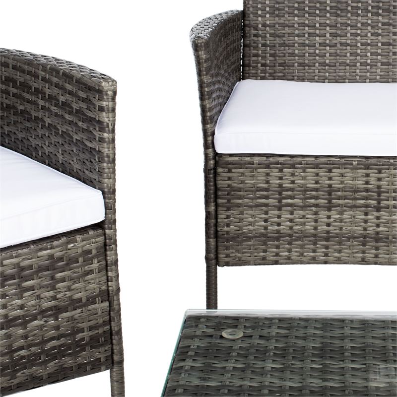 Safavieh Bandele 4Pc Wicker and Rattan Living Set in Gray / Brown / White