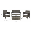 Safavieh Bandele 4Pc Wicker and Rattan Living Set in Gray / Brown / White