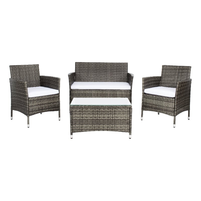 Safavieh Bandele 4Pc Wicker and Rattan Living Set in Gray / Brown / White