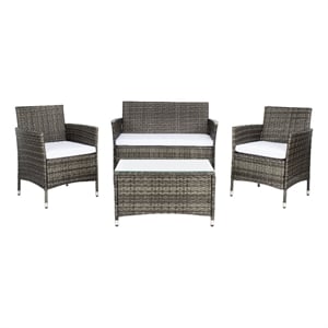 Safavieh Bandele 4Pc Wicker and Rattan Living Set in Gray / Brown / White