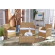 Safavieh Bandele 4Pc Wicker and Rattan Living Set in Natural / White