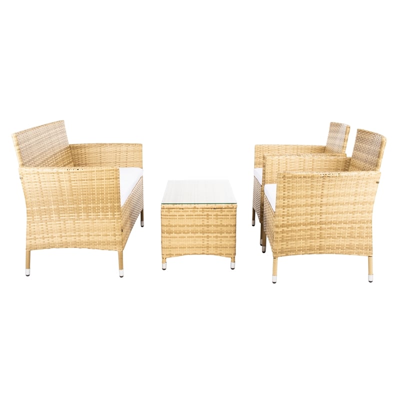 Safavieh Bandele 4Pc Wicker and Rattan Living Set in Natural / White