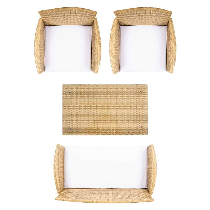 Safavieh Bandele 4Pc Wicker and Rattan Living Set in Natural / White