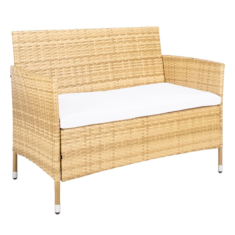 Safavieh Bandele 4Pc Wicker and Rattan Living Set in Natural / White