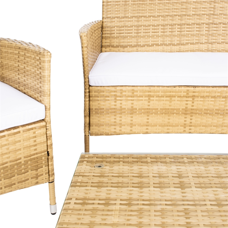 Safavieh Bandele 4Pc Wicker and Rattan Living Set in Natural / White