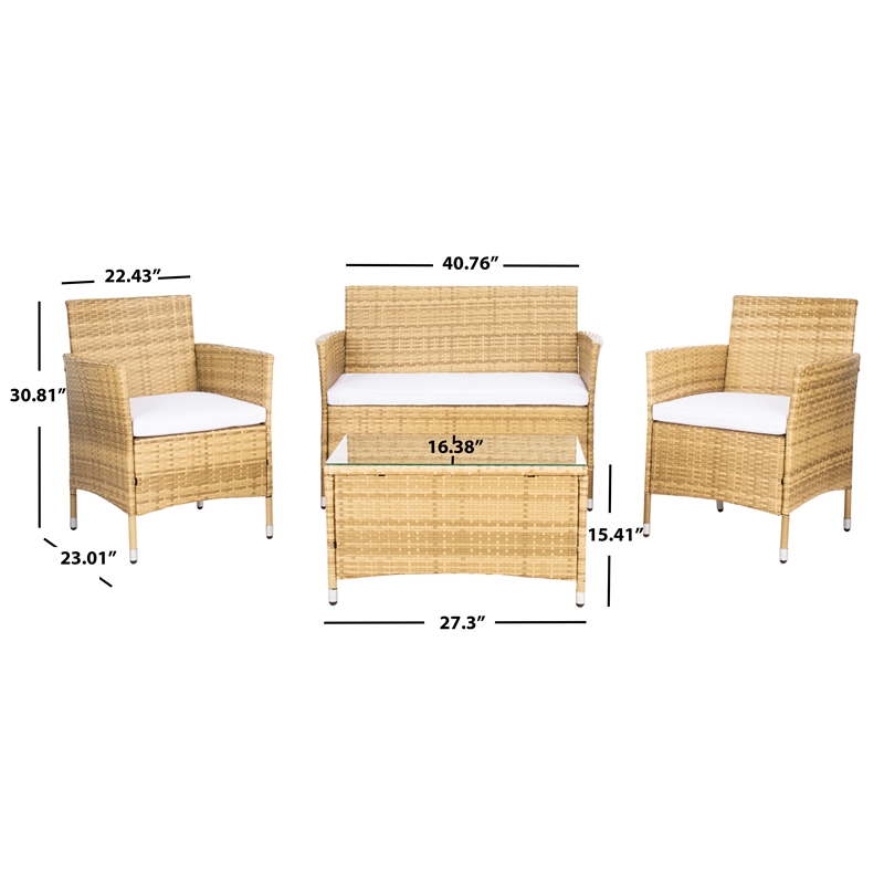 Safavieh Bandele 4Pc Wicker and Rattan Living Set in Natural / White