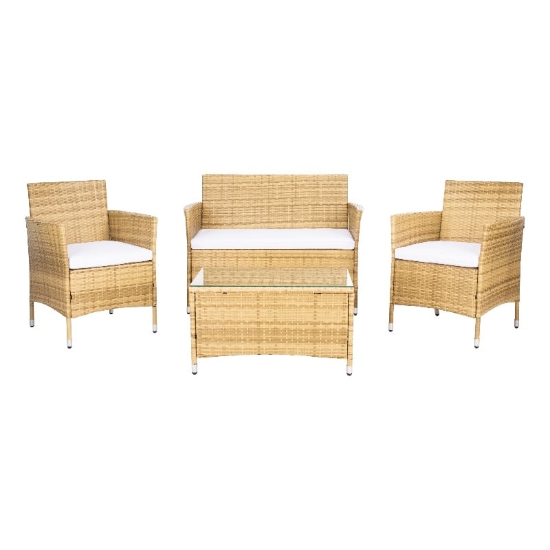 Safavieh Bandele 4Pc Wicker and Rattan Living Set in Natural / White