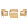 Safavieh Bandele 4Pc Wicker and Rattan Living Set in Natural / White