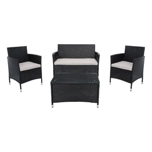 Safavieh Bandele 4Pc Wicker and Rattan Living Set in Black / Light Gray