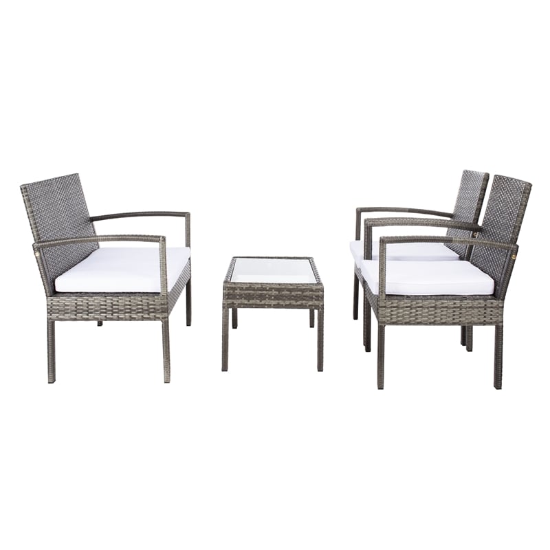 Safavieh Bassey 4Pc Wicker and Rattan Living Set in Gray / Brown / White