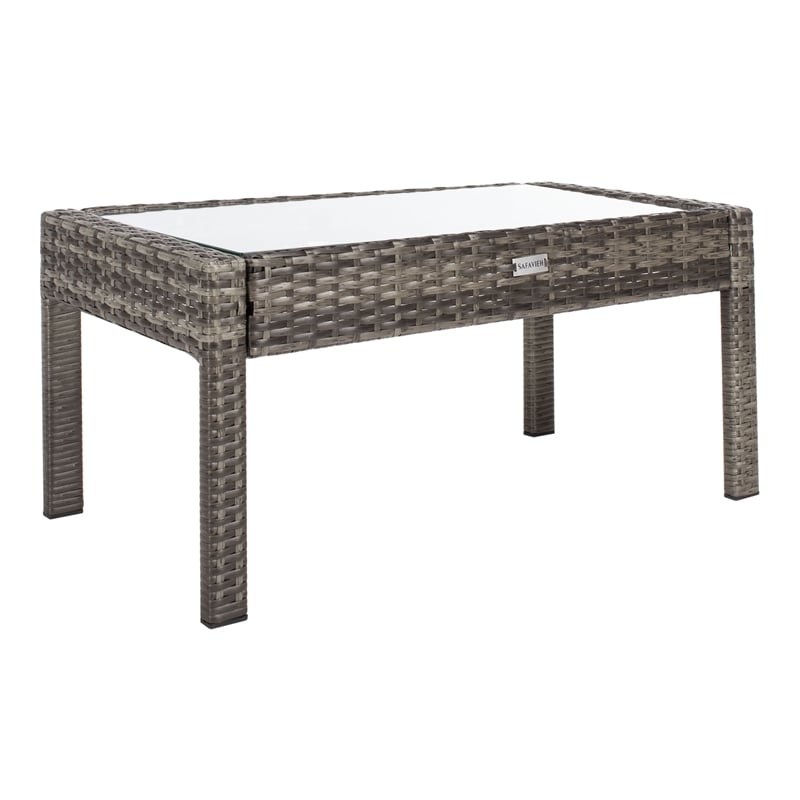 Safavieh Bassey 4Pc Wicker and Rattan Living Set in Gray / Brown / White