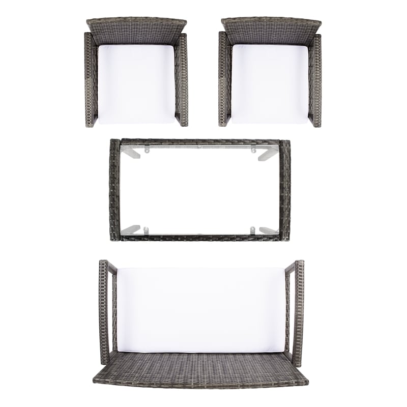 Safavieh Bassey 4Pc Wicker and Rattan Living Set in Gray / Brown / White