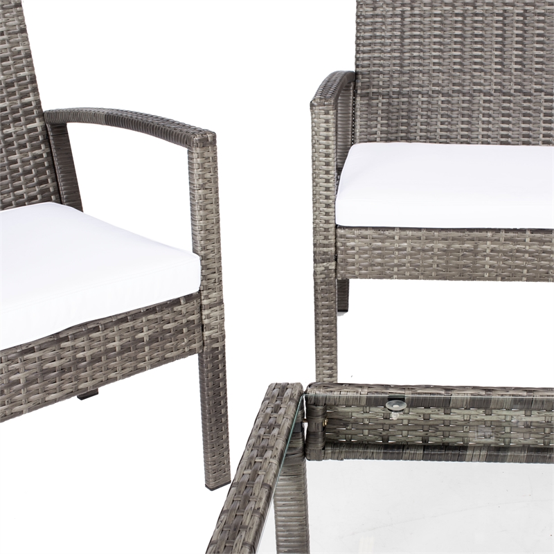 Safavieh Bassey 4Pc Wicker and Rattan Living Set in Gray / Brown / White