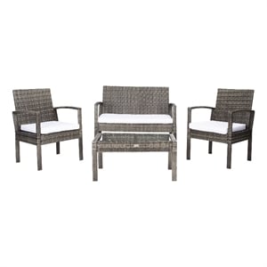 Safavieh Bassey 4Pc Wicker and Rattan Living Set in Gray / Brown / White