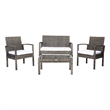 Safavieh Bassey 4Pc Wicker and Rattan Living Set in Gray / Brown / White