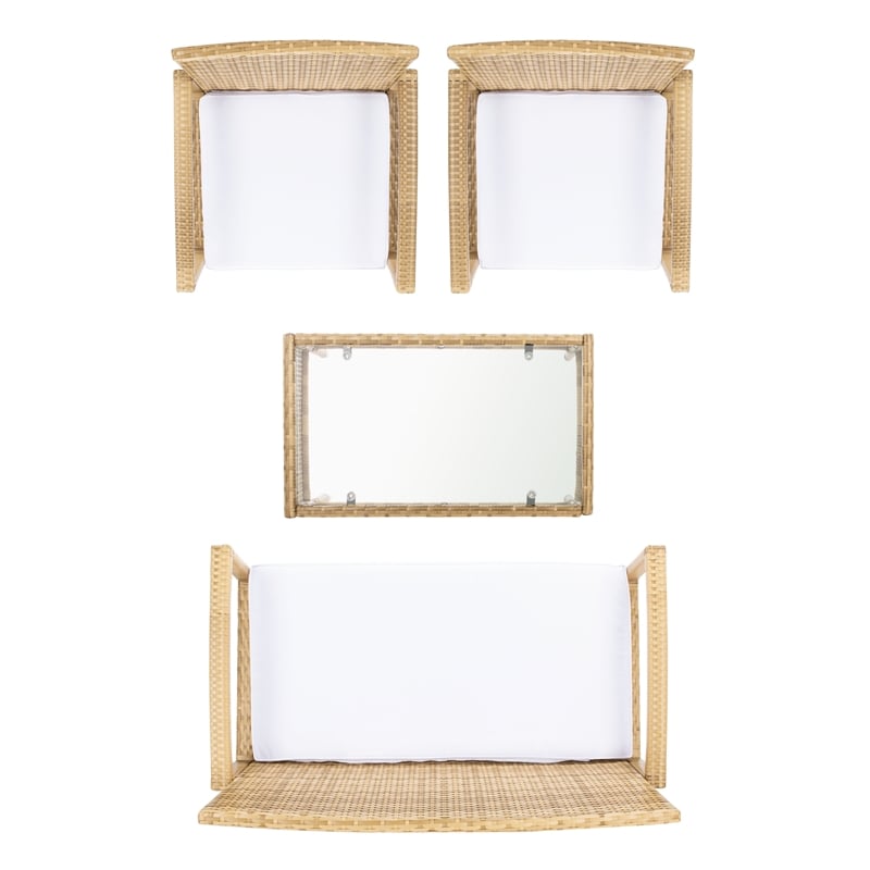 Safavieh Bassey 4Pc Wicker and Rattan Living Set in Natural / White