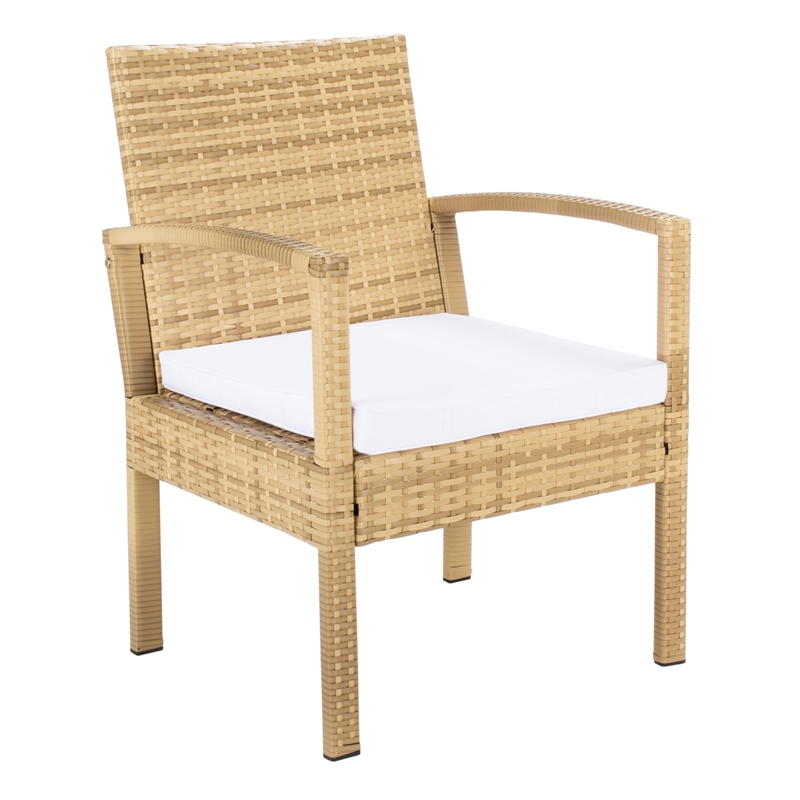 Safavieh Bassey 4Pc Wicker and Rattan Living Set in Natural / White