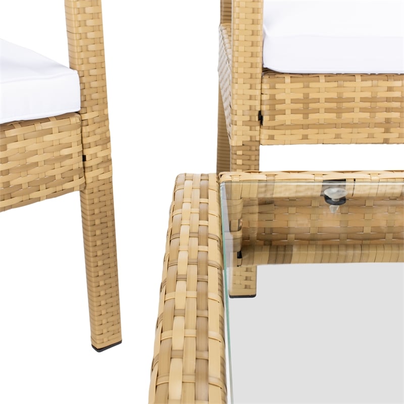 Safavieh Bassey 4Pc Wicker and Rattan Living Set in Natural / White