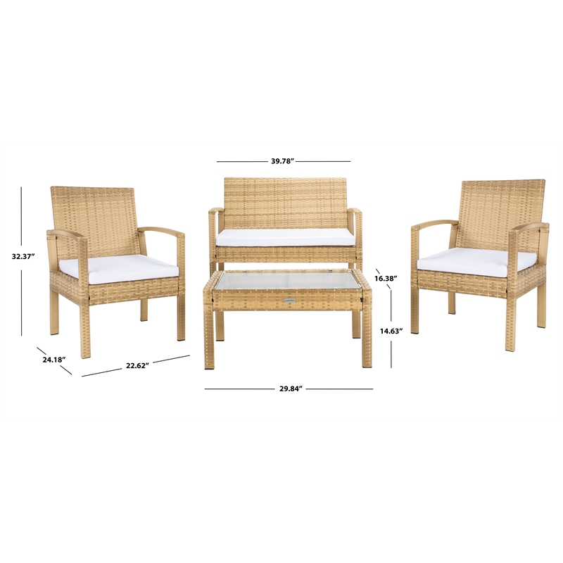 Safavieh Bassey 4Pc Wicker and Rattan Living Set in Natural / White