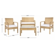 Safavieh Bassey 4Pc Wicker and Rattan Living Set in Natural / White