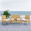 Safavieh Bassey 4Pc Wicker and Rattan Living Set in Natural / White