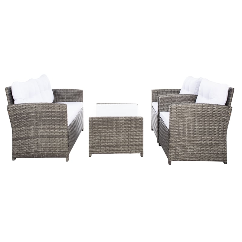 Safavieh Vellor 4 Pc Wicker and Rattan Living Set in Gray / Brown / White