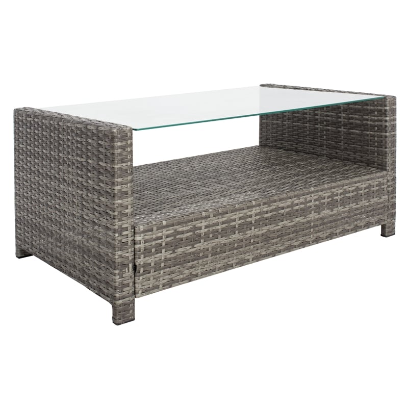 Safavieh Vellor 4 Pc Wicker and Rattan Living Set in Gray / Brown / White