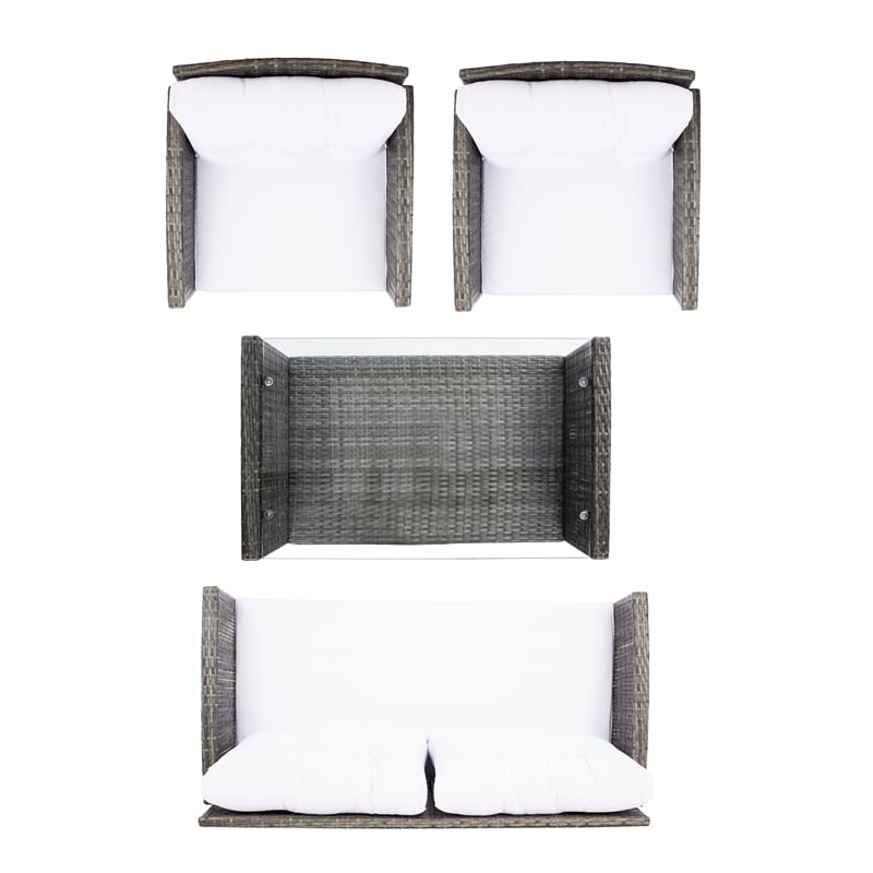 Safavieh Vellor 4 Pc Wicker and Rattan Living Set in Gray / Brown / White
