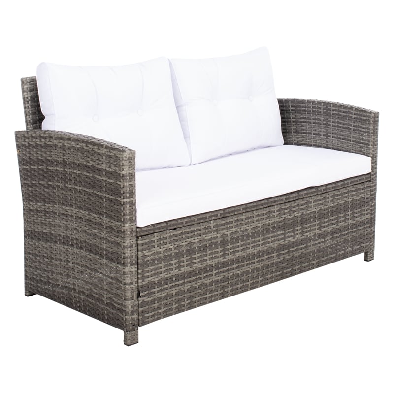 Safavieh Vellor 4 Pc Wicker and Rattan Living Set in Gray / Brown / White