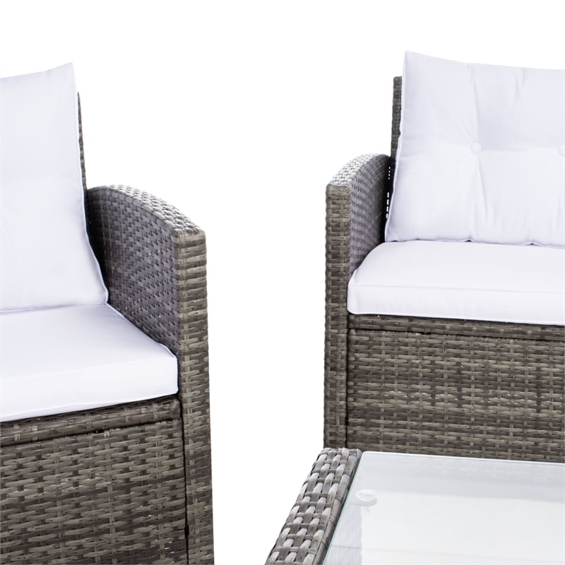 Safavieh Vellor 4 Pc Wicker and Rattan Living Set in Gray / Brown / White
