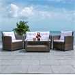 Safavieh Vellor 4 Pc Wicker and Rattan Living Set in Gray / Brown / White