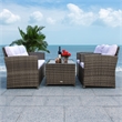 Safavieh Vellor 4 Pc Wicker and Rattan Living Set in Gray / Brown / White