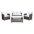 Safavieh Vellor 4 Pc Wicker and Rattan Living Set in Gray / Brown / White