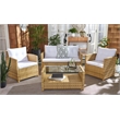 Safavieh Vellor 4 Pc Wicker and Rattan Living Set in Natural / White