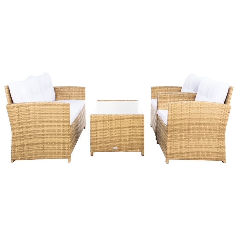 Safavieh Vellor 4 Pc Wicker and Rattan Living Set in Natural / White