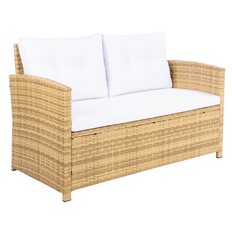 Safavieh Vellor 4 Pc Wicker and Rattan Living Set in Natural / White