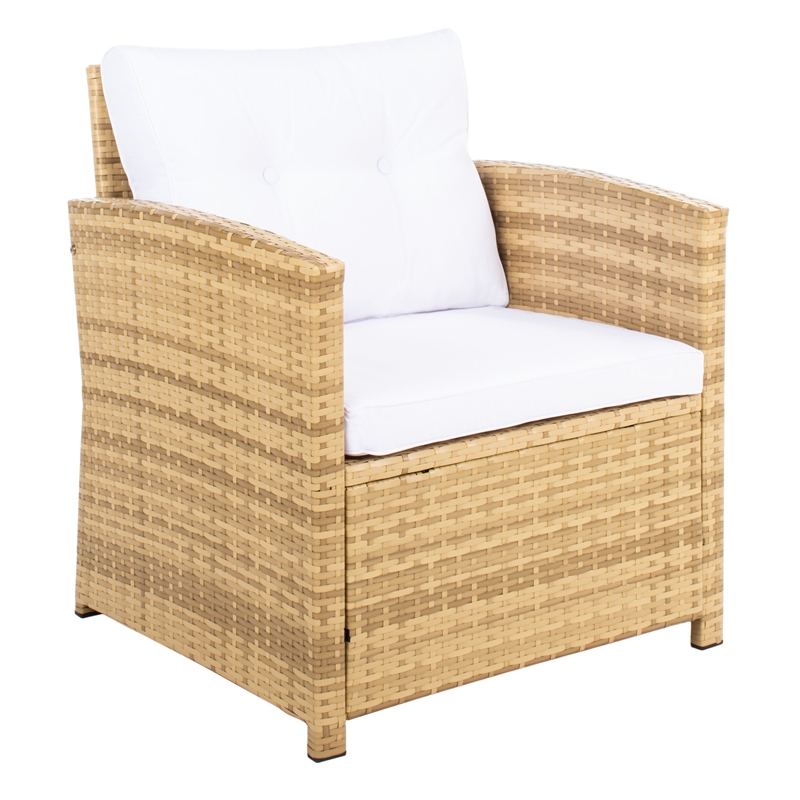 Safavieh Vellor 4 Pc Wicker and Rattan Living Set in Natural / White