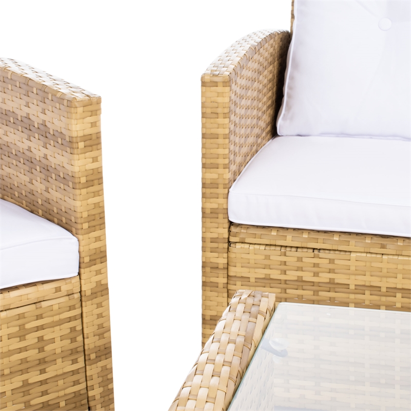 Safavieh Vellor 4 Pc Wicker and Rattan Living Set in Natural / White