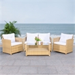 Safavieh Vellor 4 Pc Wicker and Rattan Living Set in Natural / White