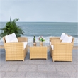 Safavieh Vellor 4 Pc Wicker and Rattan Living Set in Natural / White