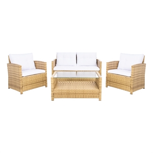 Safavieh Vellor 4 Pc Wicker and Rattan Living Set in Natural / White