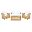 Safavieh Vellor 4 Pc Wicker and Rattan Living Set in Natural / White