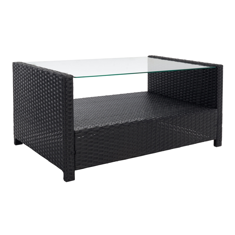 Safavieh Vellor 4 Pc Wicker and Rattan Living Set in Black / Light Gray
