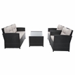 Safavieh Vellor 4 Pc Wicker and Rattan Living Set in Black / Light Gray